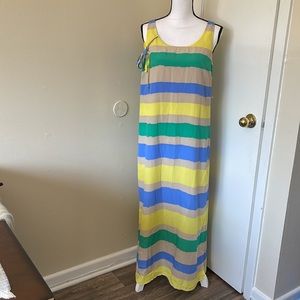LOFT Petites Yellow Blue Green Colorful Striped Sleeveless Maxi Dress MP